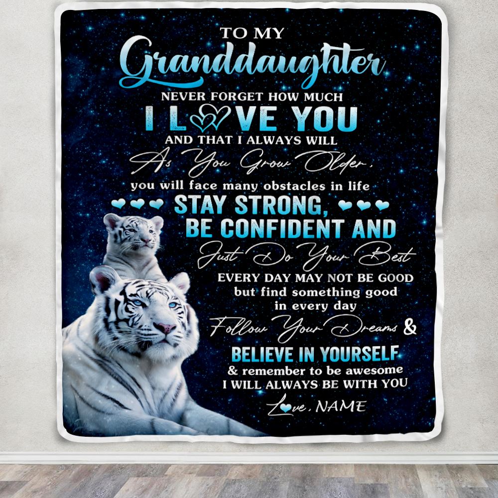 Personalized To My Granddaughter I Love You Forever Blanket From Grandma Nana White Tiger Granddaughter Birthday Gifts Graduation Christmas Fleece Blanket | siriusteestore