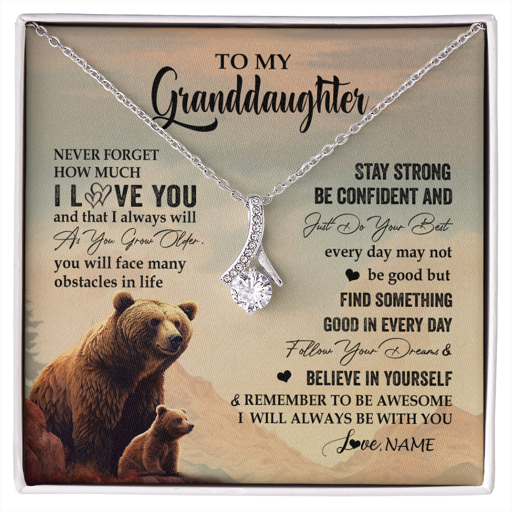 Alluring Beauty Necklace 14K White Gold Finish | 1 | Personalized To My Granddaughter I Love You Forever Necklace From Grandma Bear Granddaughter Birthday Graduation Christmas Customized Gift Box Message Card | siriusteestore