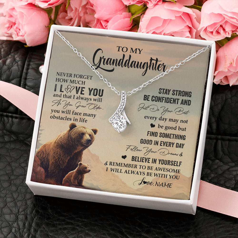 Alluring Beauty Necklace 14K White Gold Finish | 2 | Personalized To My Granddaughter I Love You Forever Necklace From Grandma Bear Granddaughter Birthday Graduation Christmas Customized Gift Box Message Card | siriusteestore