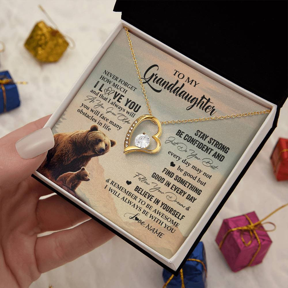 Forever Love Necklace 18K Yellow Gold Finish | 2 | Personalized To My Granddaughter I Love You Forever Necklace From Grandma Bear Granddaughter Birthday Graduation Christmas Customized Gift Box Message Card | siriusteestore