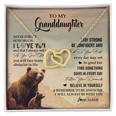 Interlocking Hearts Necklace 18K Yellow Gold Finish | 1 | Personalized To My Granddaughter I Love You Forever Necklace From Grandma Bear Granddaughter Birthday Graduation Christmas Customized Gift Box Message Card | siriusteestore
