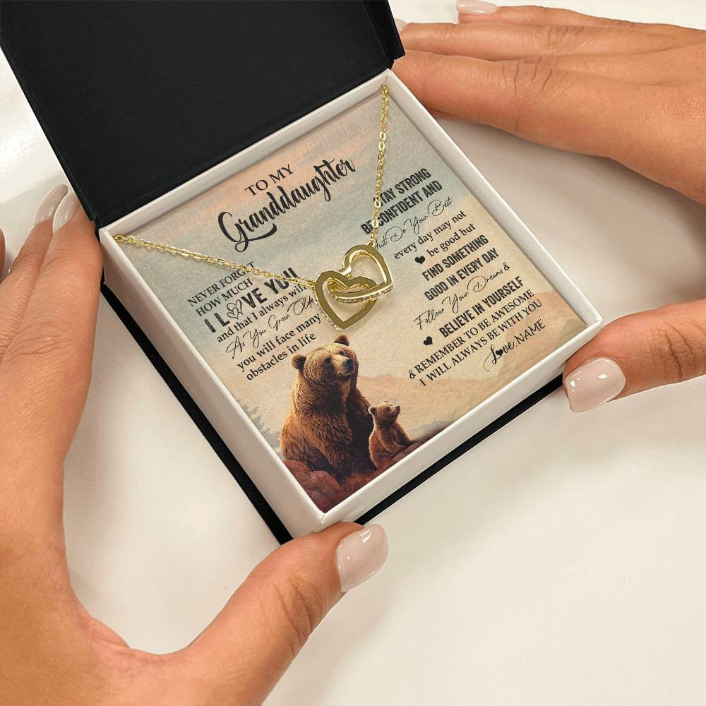 Interlocking Hearts Necklace 18K Yellow Gold Finish | 2 | Personalized To My Granddaughter I Love You Forever Necklace From Grandma Bear Granddaughter Birthday Graduation Christmas Customized Gift Box Message Card | siriusteestore