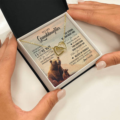 Interlocking Hearts Necklace 18K Yellow Gold Finish | 2 | Personalized To My Granddaughter I Love You Forever Necklace From Grandma Bear Granddaughter Birthday Graduation Christmas Customized Gift Box Message Card | siriusteestore