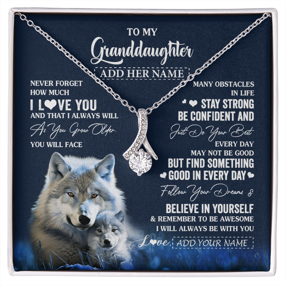 Alluring Beauty Necklace 14K White Gold Finish | 1 | Personalized To My Granddaughter I Love You Forever Necklace From Grandma Grandpa Wolf Granddaughter Birthday Gifts Graduation Christmas Gift Box Message Card | siriusteestore.myshopify