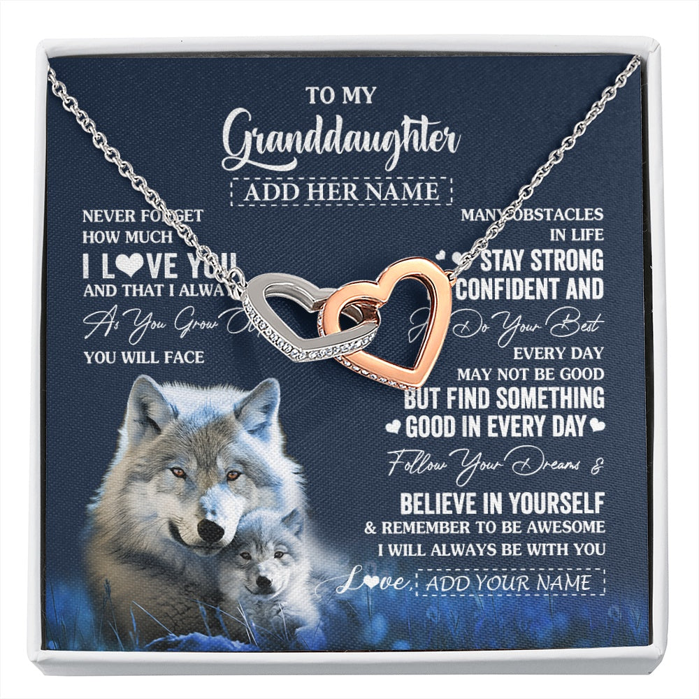 Interlocking Hearts Necklace Stainless Steel & Rose Gold Finish | 1 | Personalized To My Granddaughter I Love You Forever Necklace From Grandma Grandpa Wolf Granddaughter Birthday Gifts Graduation Christmas Gift Box Message Card | siriusteestore.myshopify