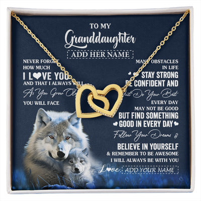 Interlocking Hearts Necklace 18K Yellow Gold Finish | 1 | Personalized To My Granddaughter I Love You Forever Necklace From Grandma Grandpa Wolf Granddaughter Birthday Gifts Graduation Christmas Gift Box Message Card | siriusteestore.myshopify