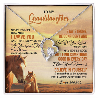 Forever Love Necklace 14K White Gold Finish | 1 | Personalized To My Granddaughter I Love You Forever Necklace From Grandma Papa Horse Granddaughter Birthday Jewelry Christmas Customized Gift Box Message Card | siriusteestore