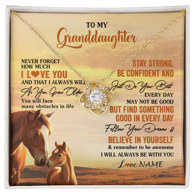 Love Knot Necklace 18K Yellow Gold Finish | 1 | Personalized To My Granddaughter I Love You Forever Necklace From Grandma Papa Horse Granddaughter Birthday Jewelry Christmas Customized Gift Box Message Card | siriusteestore