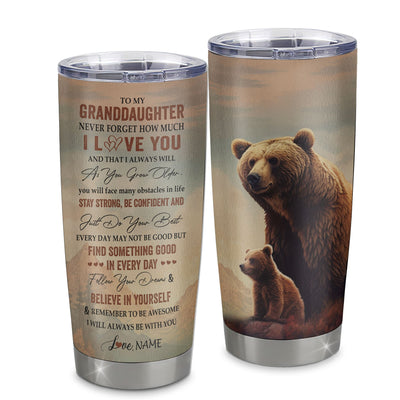 Personalized To My Granddaughter I Love You Forever Tumbler From Grandma Stainless Steel Cup Bear Granddaughter Birthday Gifts Graduation Christmas Custom Travel Mug | siriusteestore