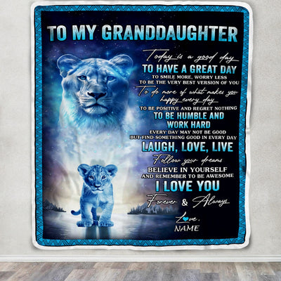 Personalized To My Granddaughter Lion Blanket From Grandma Gigi Every Day Laugh Love Live Granddaughter Birthday Christmas Customized Bed Fleece Throw Blanket | siriusteestore