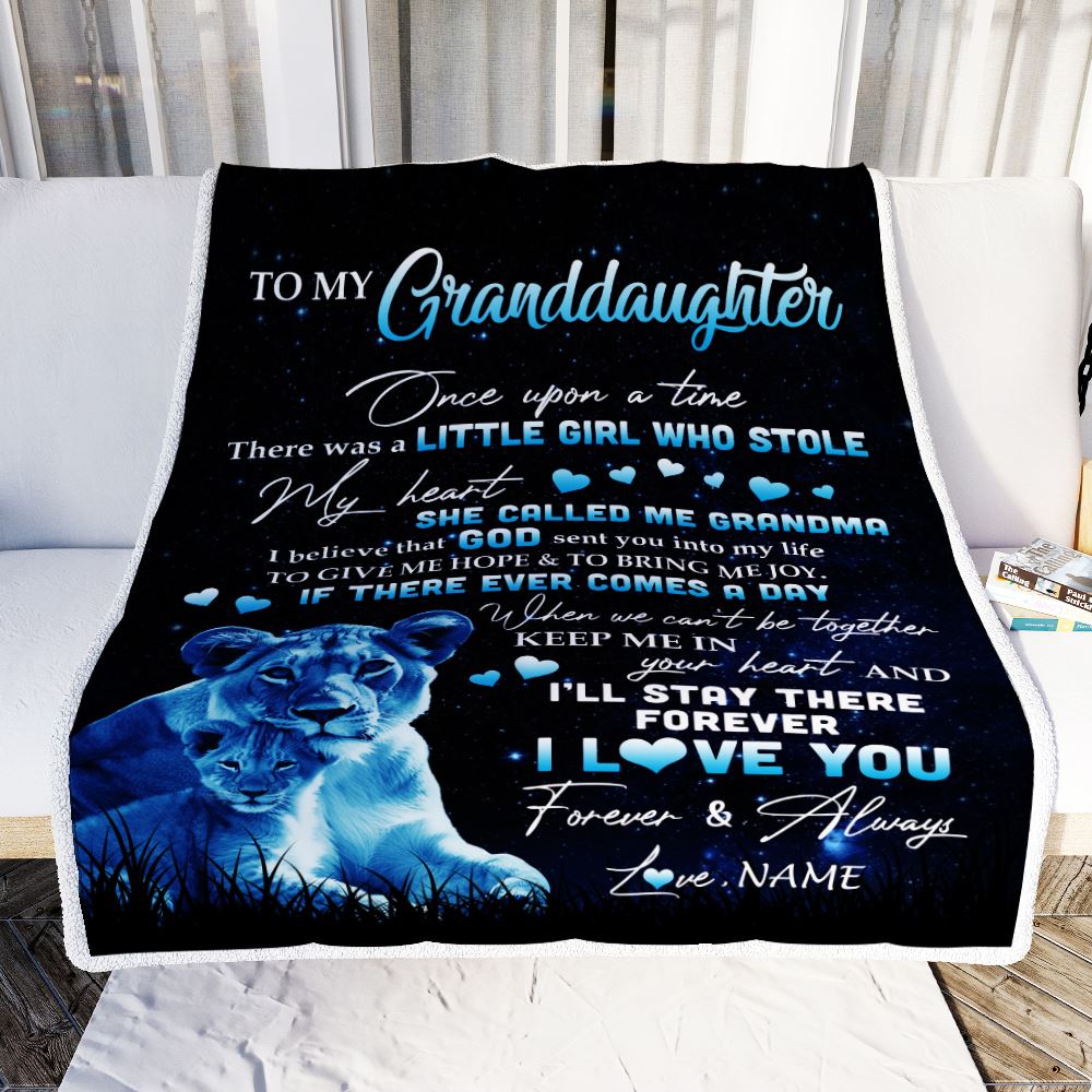 Personalized To My Granddaughter Lion Blanket From Grandma I'll Stay There Forever Granddaughter Graduation Birthday Christmas Customized Bed Fleece Blanket | siriusteestore
