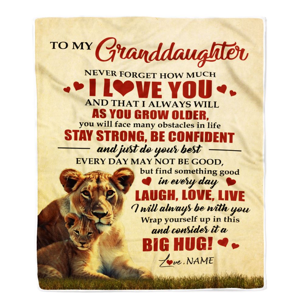 Personalized To My Granddaughter Lion Blanket From Grandma Never Forget How Much I Love You Grandchild Graduation Birthday Christmas Customized Fleece Blanket | siriusteestore