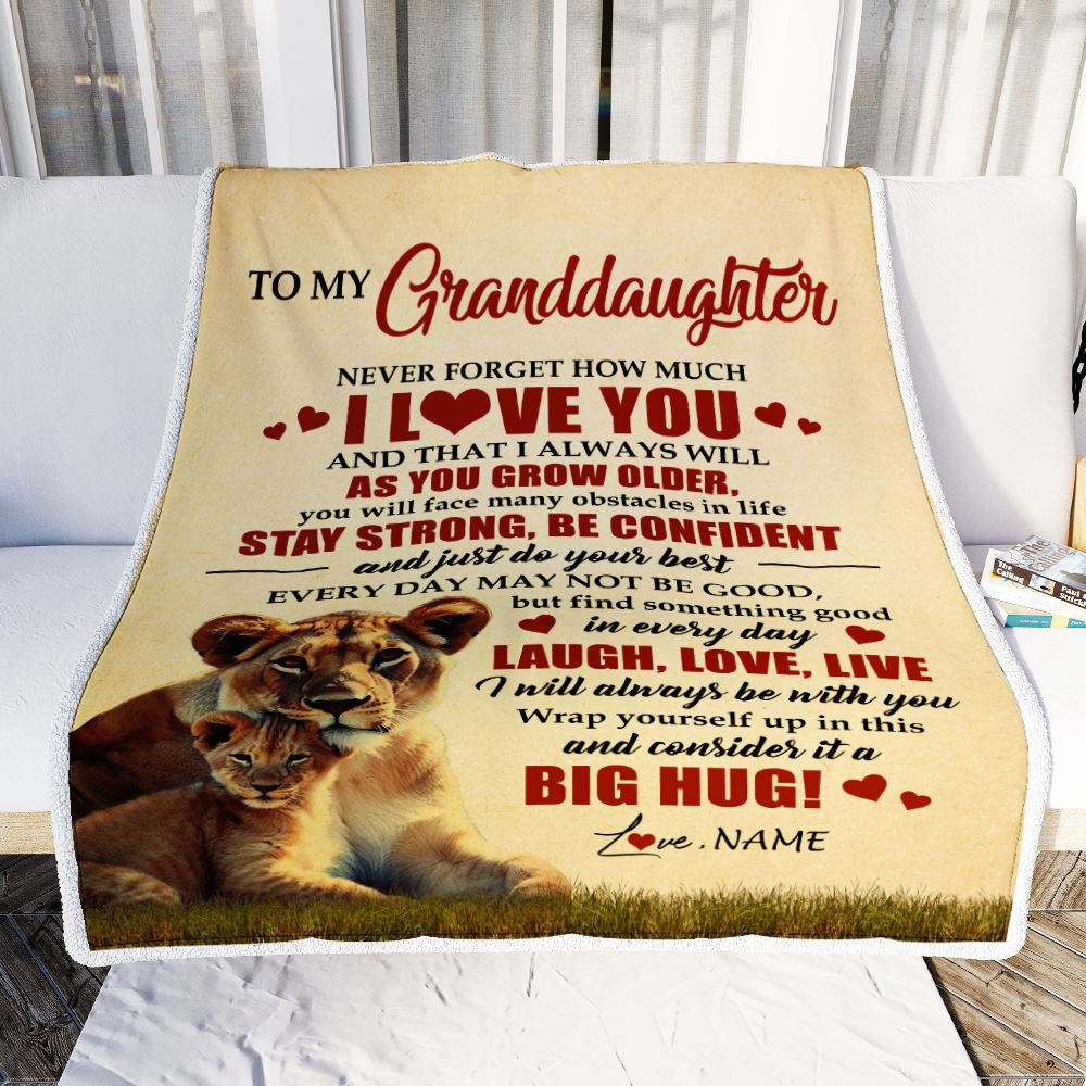 Personalized To My Granddaughter Lion Blanket From Grandma Never Forget How Much I Love You Grandchild Graduation Birthday Christmas Customized Fleece Blanket | siriusteestore