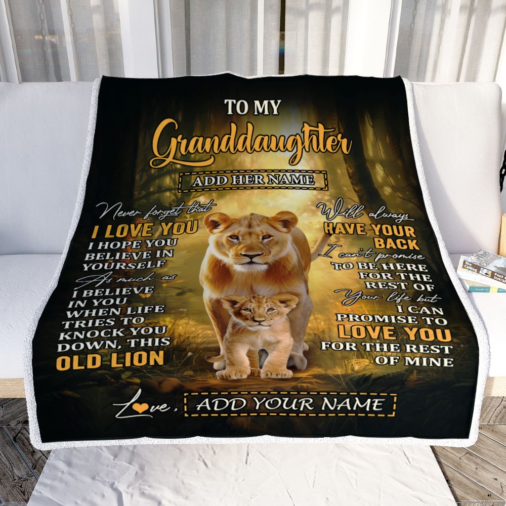 Personalized To My Granddaughter Lion Blanket From Grandma Never Forget That I Love You Granddaughter Birthday Gifts Christmas Customized Fleece Throw Blanket | siriusteestore