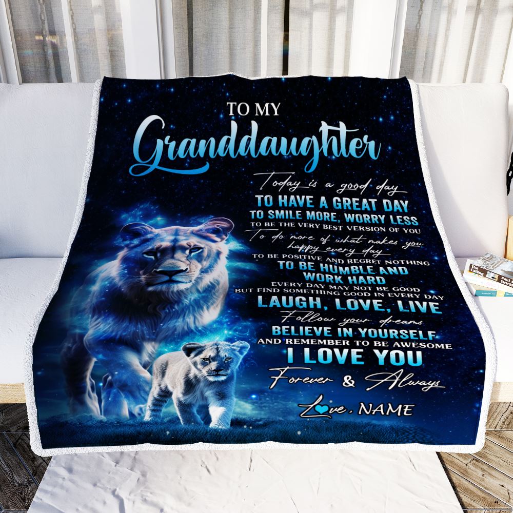 Personalized To My Granddaughter Lion Blanket From Grandma Today Is A Good Day Granddaughter Gifts Birthday Graduation Christmas Customized Fleece Blanket | siriusteestore