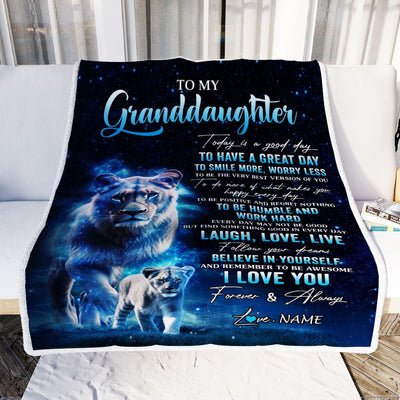Personalized To My Granddaughter Lion Blanket From Grandma Today Is A Good Day Granddaughter Gifts Birthday Graduation Christmas Customized Fleece Blanket | siriusteestore