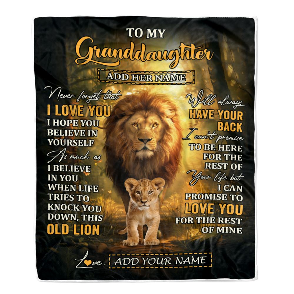 Personalized To My Granddaughter Lion Blanket From Grandpa Papa Never Forget That I Love You Granddaughter Birthday Gifts Christmas Customized Fleece Blanket | siriusteestore