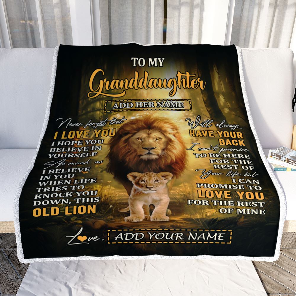 Personalized To My Granddaughter Lion Blanket From Grandpa Papa Never Forget That I Love You Granddaughter Birthday Gifts Christmas Customized Fleece Blanket | siriusteestore