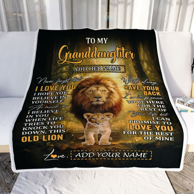 Personalized To My Granddaughter Lion Blanket From Grandpa Papa Never Forget That I Love You Granddaughter Birthday Gifts Christmas Customized Fleece Blanket | siriusteestore