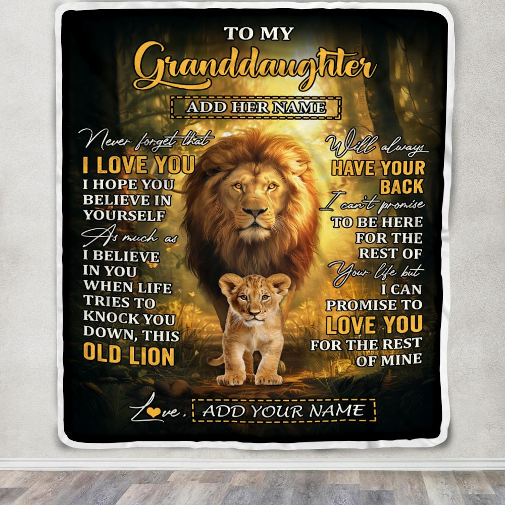 Personalized To My Granddaughter Lion Blanket From Grandpa Papa Never Forget That I Love You Granddaughter Birthday Gifts Christmas Customized Fleece Blanket | siriusteestore
