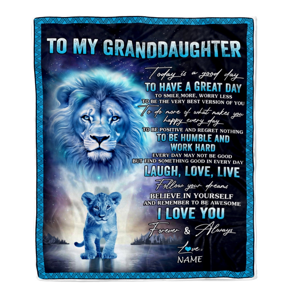 Personalized To My Granddaughter Lion Blanket From Papa Grandpa Every Day Laugh Love Live Granddaughter Birthday Christmas Customized Bed Fleece Throw Blanket | siriusteestore