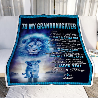 Personalized To My Granddaughter Lion Blanket From Papa Grandpa Every Day Laugh Love Live Granddaughter Birthday Christmas Customized Bed Fleece Throw Blanket | siriusteestore
