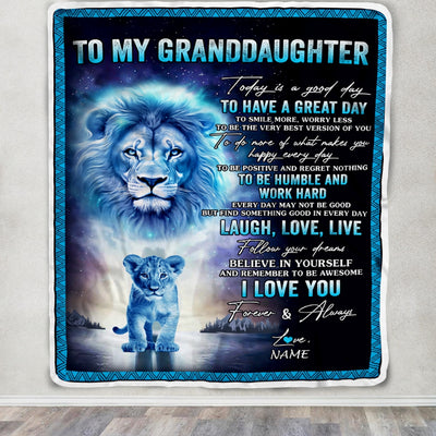 Personalized To My Granddaughter Lion Blanket From Papa Grandpa Every Day Laugh Love Live Granddaughter Birthday Christmas Customized Bed Fleece Throw Blanket | siriusteestore
