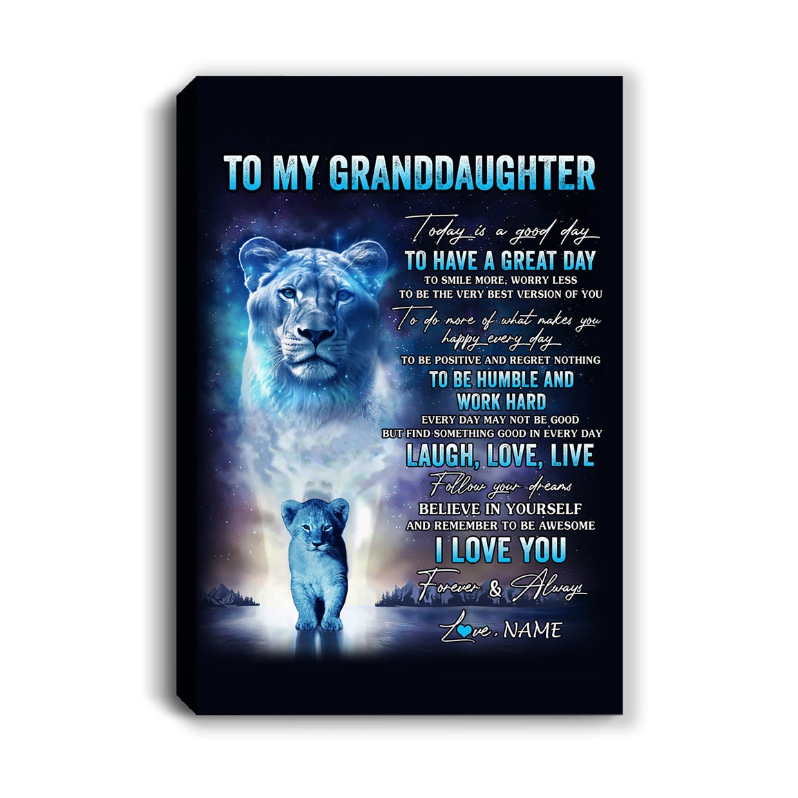 Personalized To My Granddaughter Lion Canvas From Grandma Gigi Every Day Laugh Love Live Granddaughter Birthday Gifts Christmas Custom Wall Art Print Framed Canvas | siriusteestore