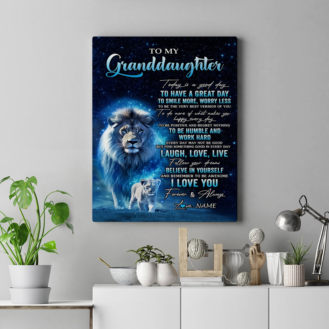Personalized To My Granddaughter Lion Canvas From Grandpa Today Is A Good Day Granddaughter Gifts Birthday Graduation Christmas Custom Wall Art Print Framed Canvas | siriusteestore