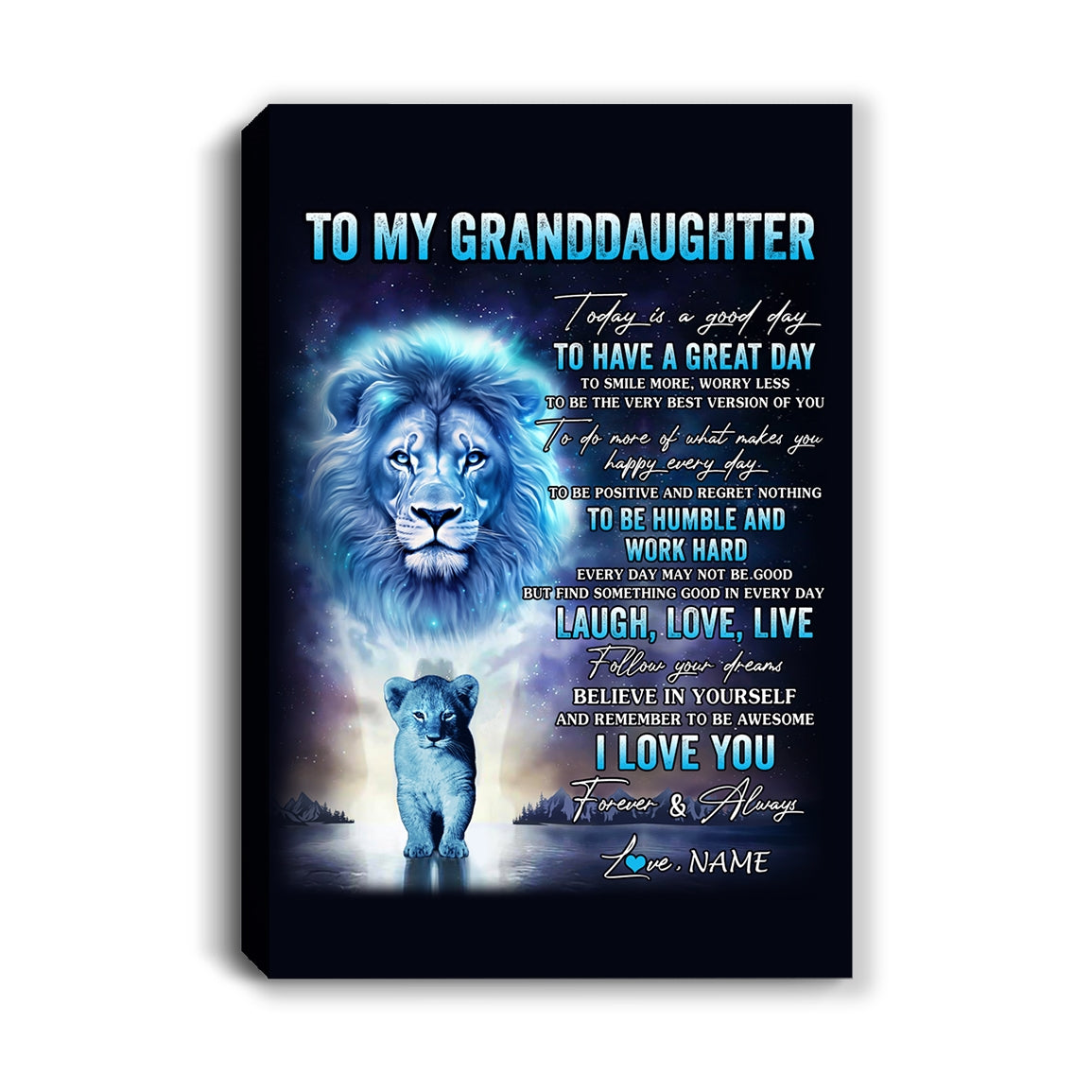 Personalized To My Granddaughter Lion Canvas From Papa Grandpa Every Day Laugh Love Live Granddaughter Birthday Gifts Christmas Custom Wall Art Print Framed Canvas | siriusteestore