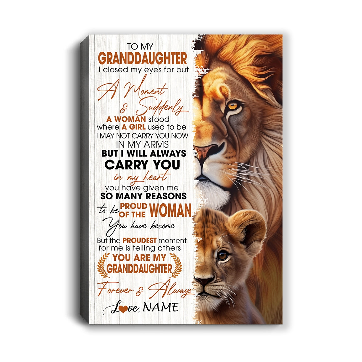 Personalized To My Granddaughter Lion Canvas From Papa Grandpa I Closed My Eyes Great Granddaughter Birthday Gifts Christmas Custom Wall Art Print Framed Canvas | siriusteestore