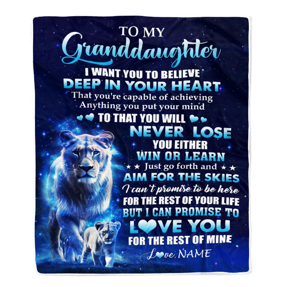 Personalized To My Granddaughter Lion From Grandma Blanket Believe Your Heart Granddaughter Gift Birthday Graduation Christmas Customized Fleece Throw Blanket | siriusteestore
