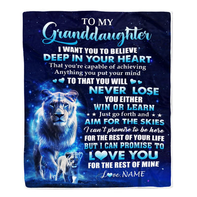 Personalized To My Granddaughter Lion From Grandma Blanket Believe Your Heart Granddaughter Gift Birthday Graduation Christmas Customized Fleece Throw Blanket | siriusteestore