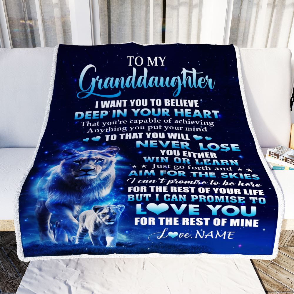 Personalized To My Granddaughter Lion From Grandma Blanket Believe Your Heart Granddaughter Gift Birthday Graduation Christmas Customized Fleece Throw Blanket | siriusteestore