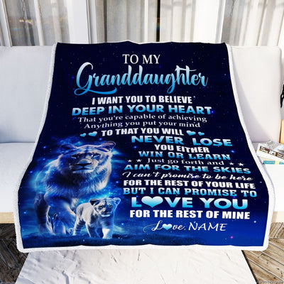 Personalized To My Granddaughter Lion From Grandma Blanket Believe Your Heart Granddaughter Gift Birthday Graduation Christmas Customized Fleece Throw Blanket | siriusteestore