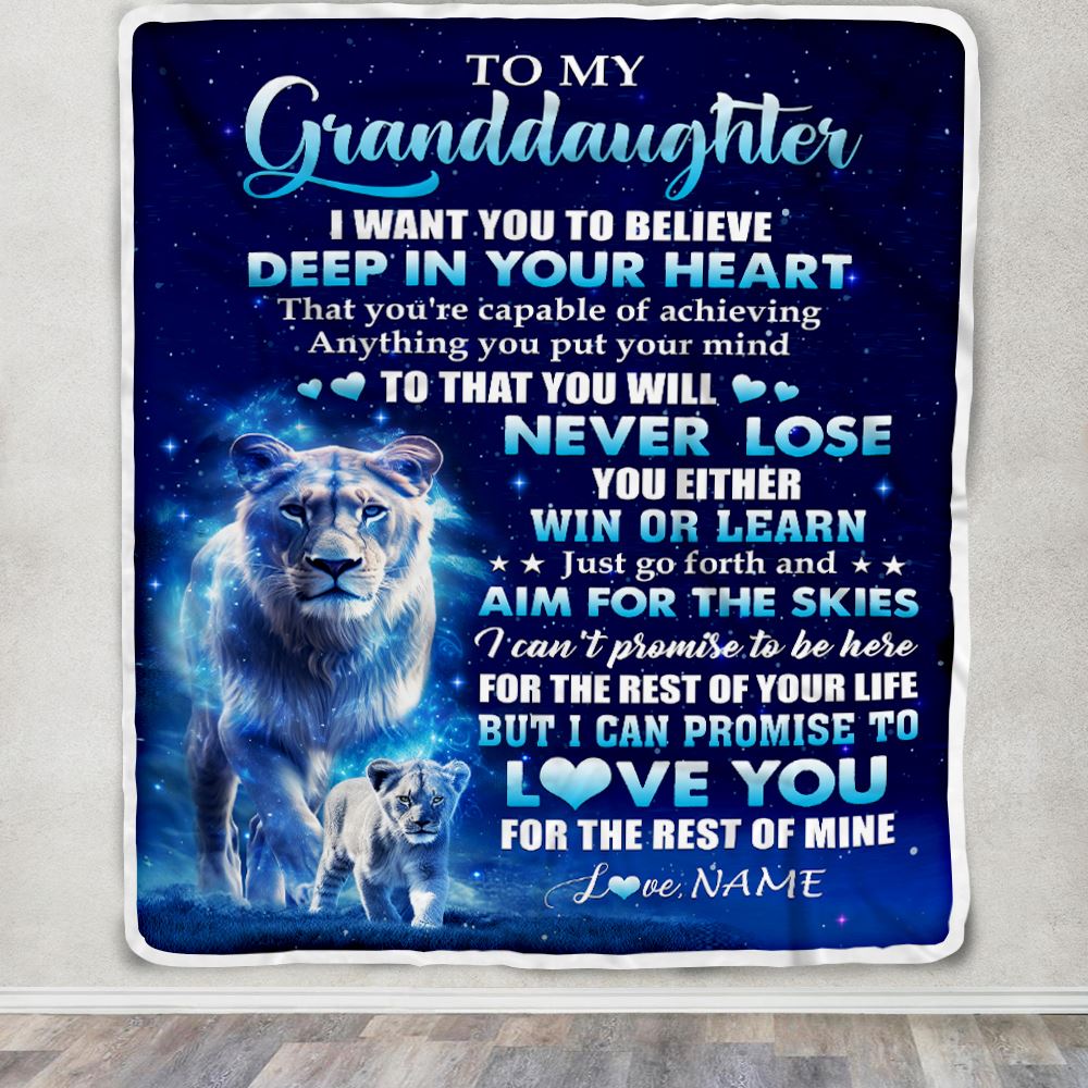 Personalized To My Granddaughter Lion From Grandma Blanket Believe Your Heart Granddaughter Gift Birthday Graduation Christmas Customized Fleece Throw Blanket | siriusteestore