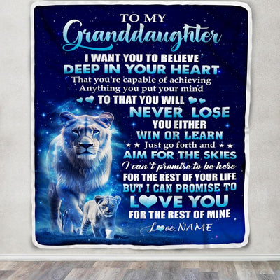 Personalized To My Granddaughter Lion From Grandma Blanket Believe Your Heart Granddaughter Gift Birthday Graduation Christmas Customized Fleece Throw Blanket | siriusteestore