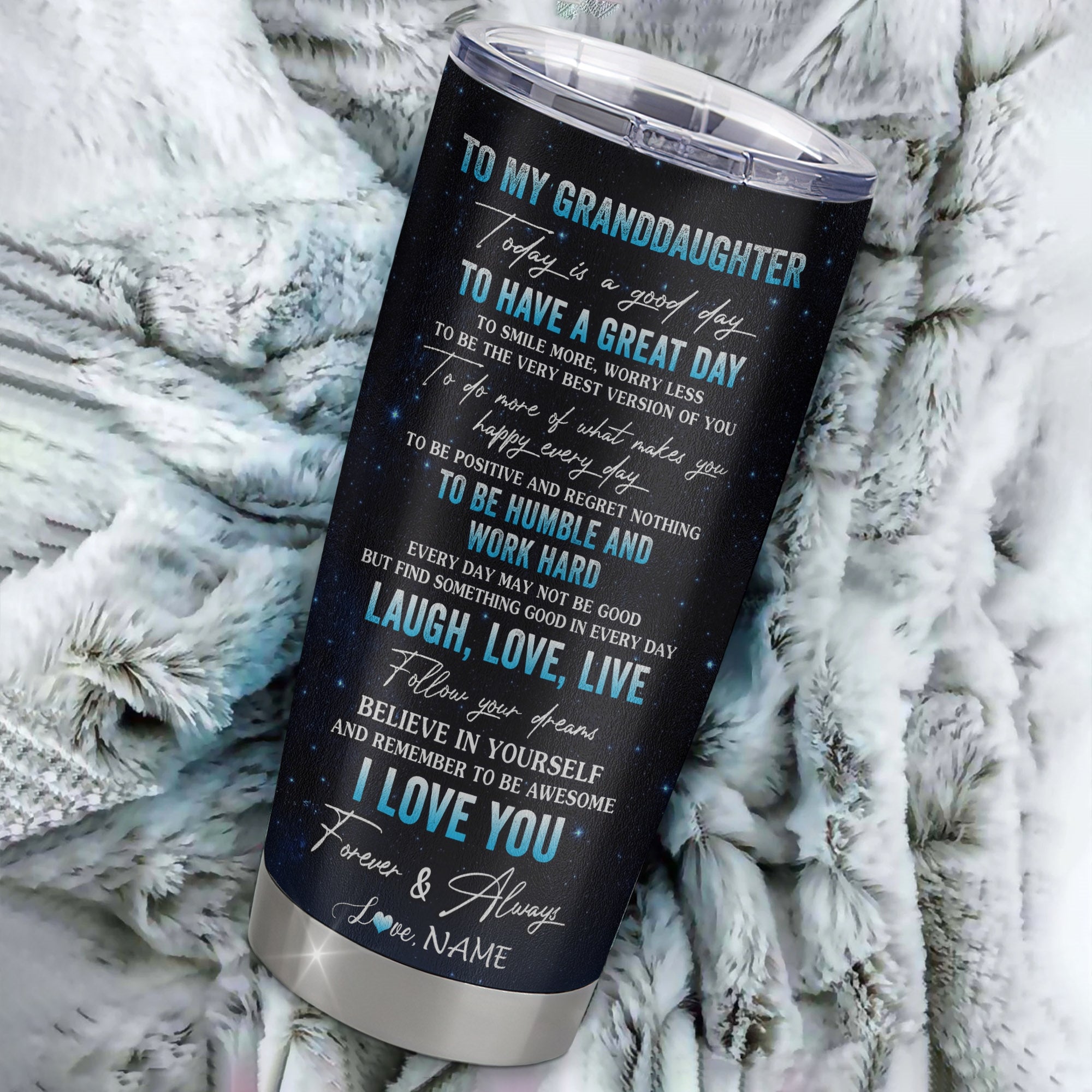 Personalized To My Granddaughter Lion From Grandma Nana Stainless Steel Tumbler Cup Every Day Laugh Love Live Granddaughter Birthday Graduation Christmas Travel Mug | siriusteestore