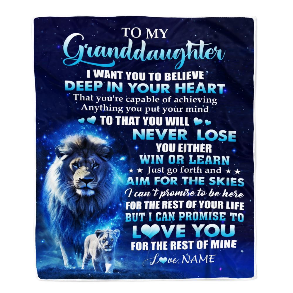 Personalized To My Granddaughter Lion From Grandpa Blanket Believe Your Heart Granddaughter Gift Birthday Graduation Christmas Customized Fleece Throw Blanket | siriusteestore