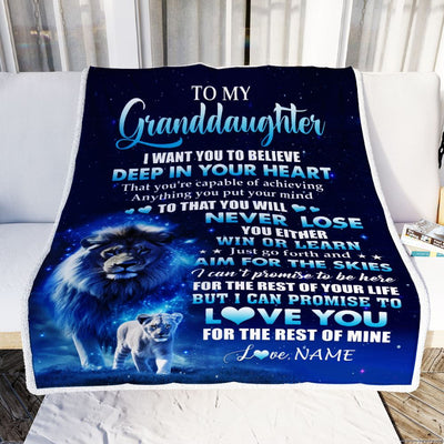Personalized To My Granddaughter Lion From Grandpa Blanket Believe Your Heart Granddaughter Gift Birthday Graduation Christmas Customized Fleece Throw Blanket | siriusteestore