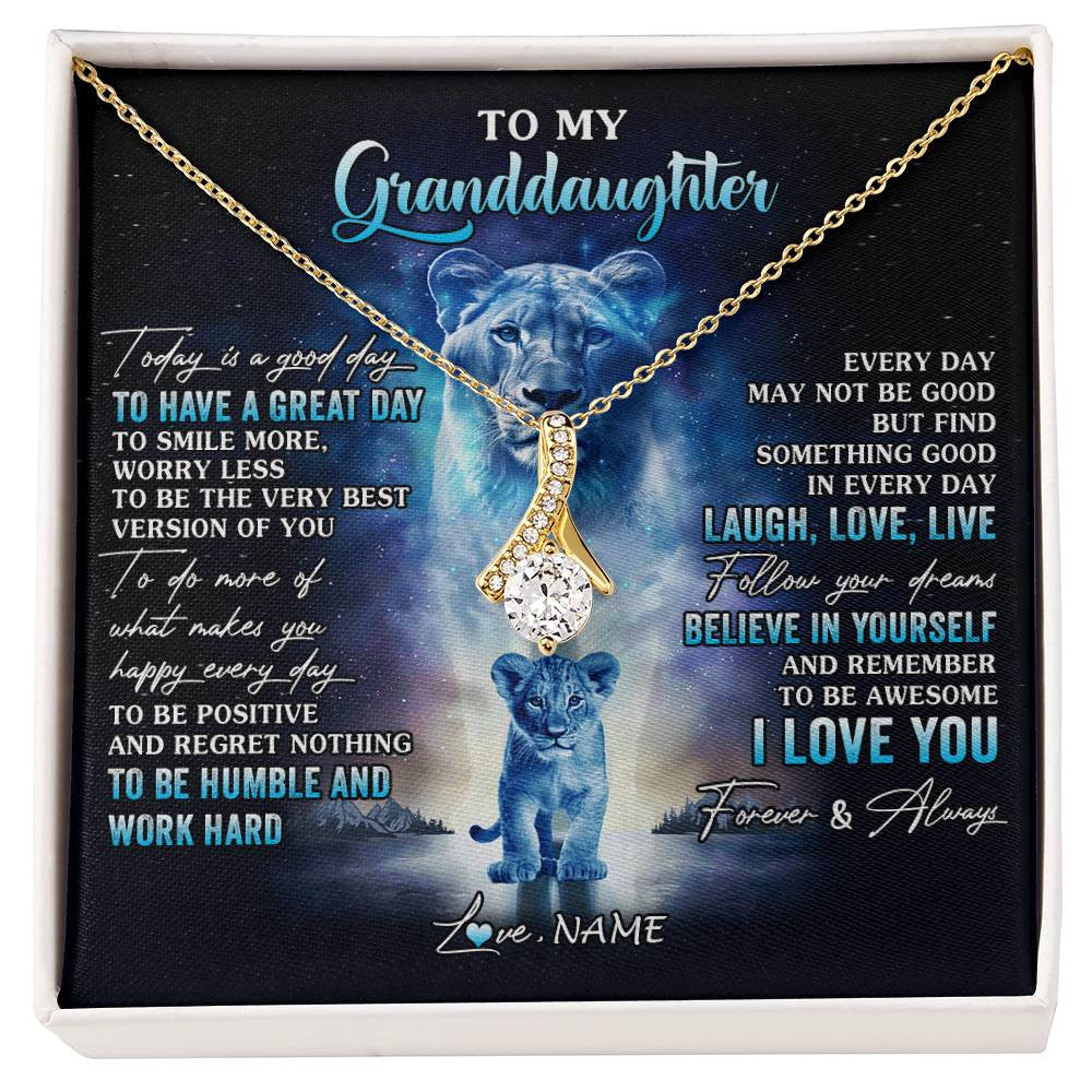 Alluring Beauty Necklace 18K Yellow Gold Finish | 1 | Personalized To My Granddaughter Lion Necklace From Grandma Every Day Laugh Love Live Granddaughter Birthday Christmas Customized Gift Box Message Card | siriusteestore