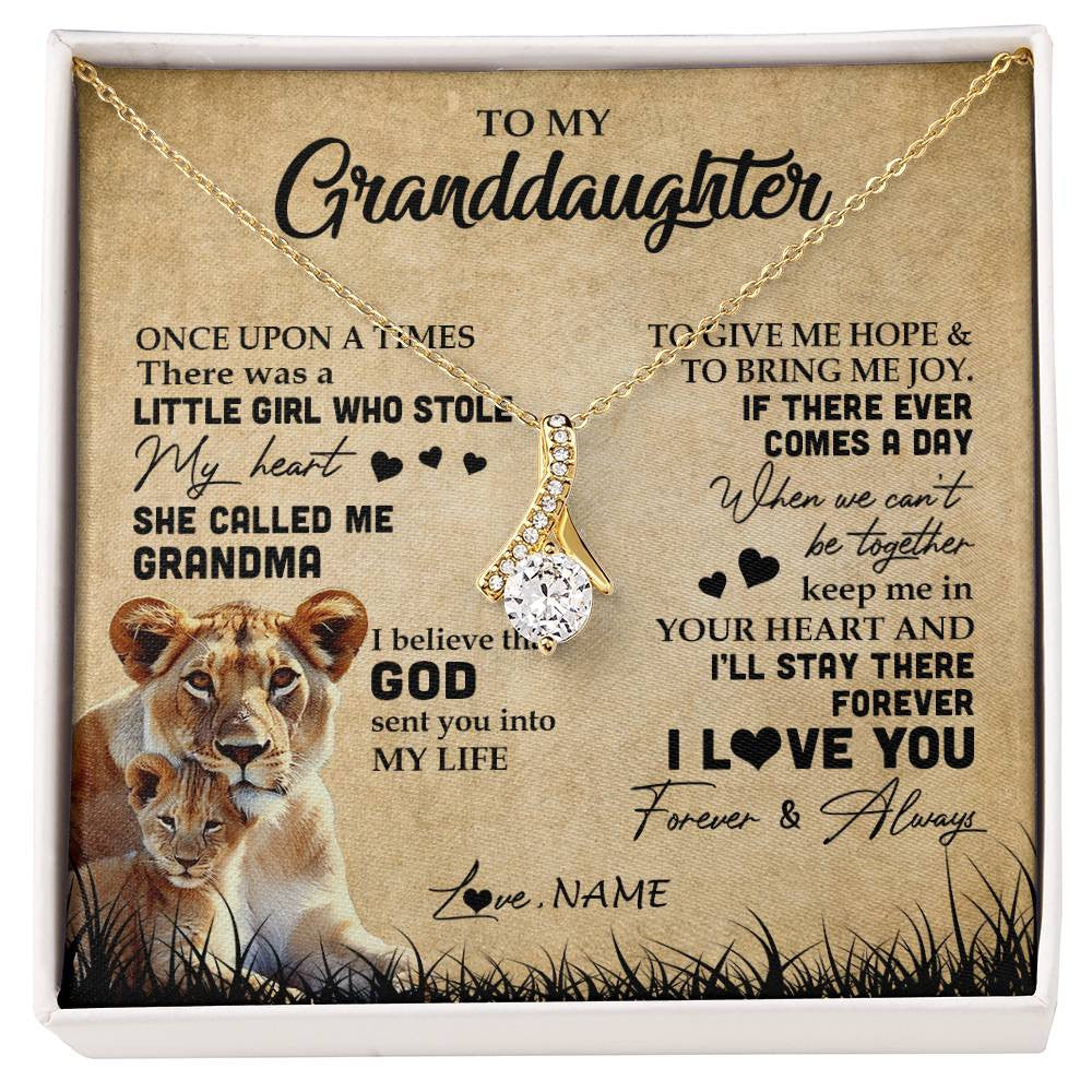 Alluring Beauty Necklace 18K Yellow Gold Finish | Personalized To My Granddaughter Lion Necklace From Grandma I'll Stay There Forever Grandchild Birthday Graduation Christmas Customized Gift Box Message Card | siriusteestore