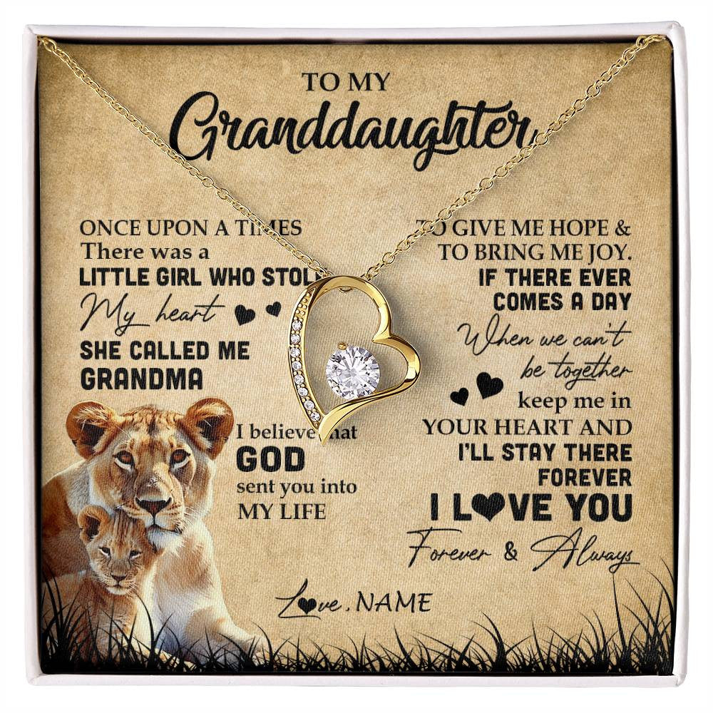 Forever Love Necklace 18K Yellow Gold Finish | Personalized To My Granddaughter Lion Necklace From Grandma I'll Stay There Forever Grandchild Birthday Graduation Christmas Customized Gift Box Message Card | siriusteestore