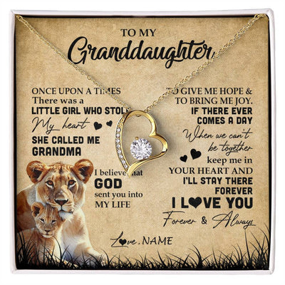 Forever Love Necklace 18K Yellow Gold Finish | Personalized To My Granddaughter Lion Necklace From Grandma I'll Stay There Forever Grandchild Birthday Graduation Christmas Customized Gift Box Message Card | siriusteestore