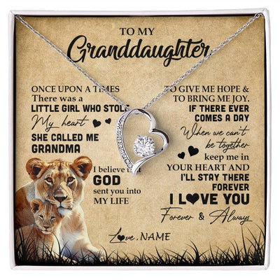 Forever Love Necklace | Personalized To My Granddaughter Lion Necklace From Grandma I'll Stay There Forever Grandchild Birthday Graduation Christmas Customized Gift Box Message Card | siriusteestore