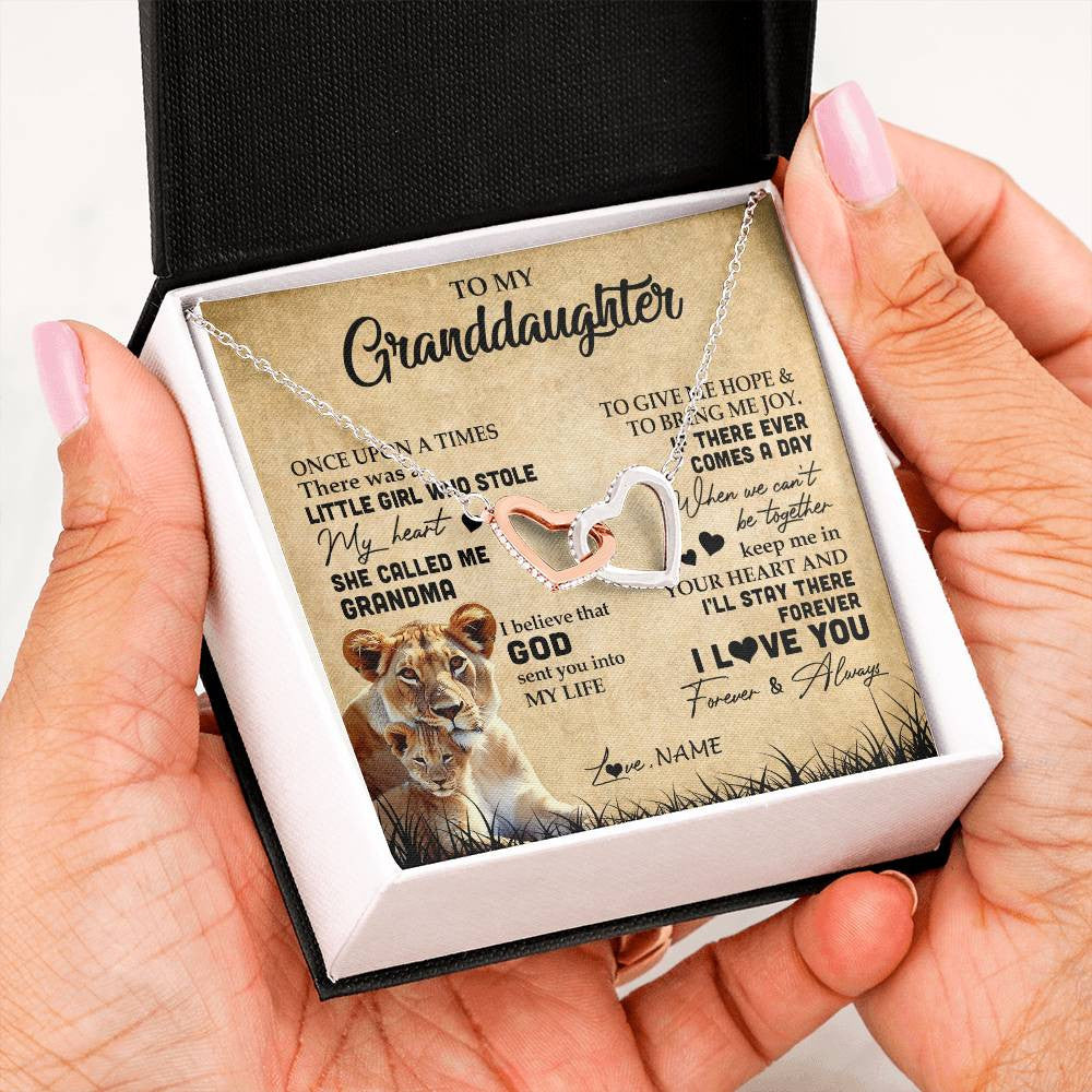 Interlocking Hearts Necklace | Personalized To My Granddaughter Lion Necklace From Grandma I'll Stay There Forever Grandchild Birthday Graduation Christmas Customized Gift Box Message Card | siriusteestore