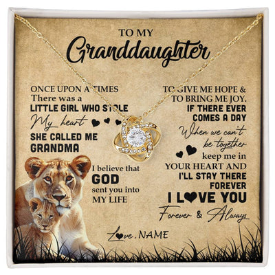 Love Knot Necklace 18K Yellow Gold Finish | Personalized To My Granddaughter Lion Necklace From Grandma I'll Stay There Forever Grandchild Birthday Graduation Christmas Customized Gift Box Message Card | siriusteestore