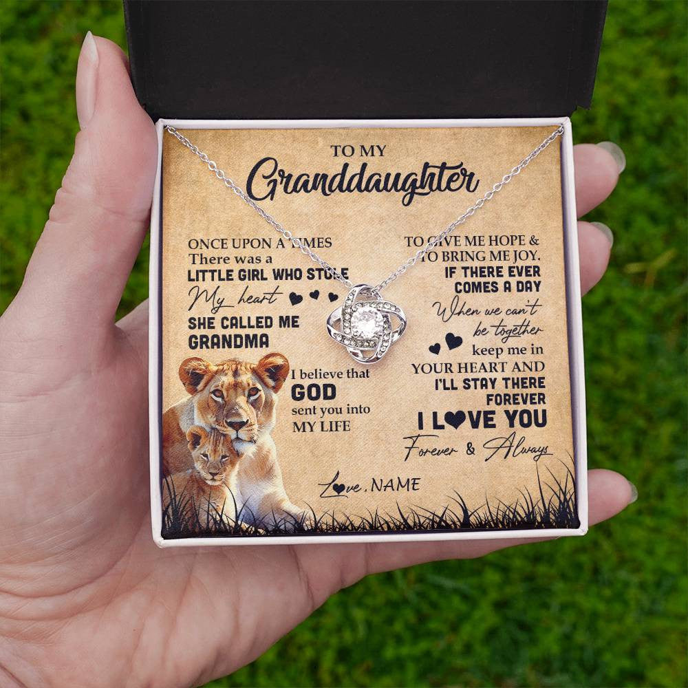 Love Knot Necklace | Personalized To My Granddaughter Lion Necklace From Grandma I'll Stay There Forever Grandchild Birthday Graduation Christmas Customized Gift Box Message Card | siriusteestore