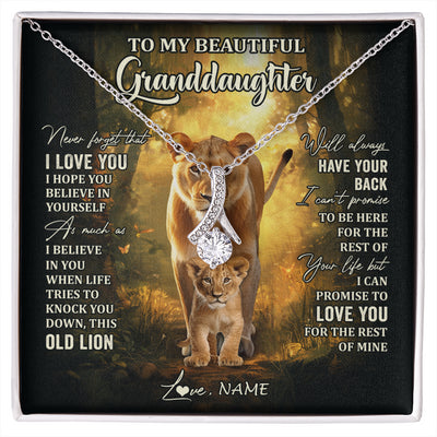 Alluring Beauty Necklace 14K White Gold Finish | 1 | Personalized To My Granddaughter Lion Necklace From Grandma Never Forget That I Love You Granddaughter Birthday Christmas Customized Gift Box Message Card | siriusteestore