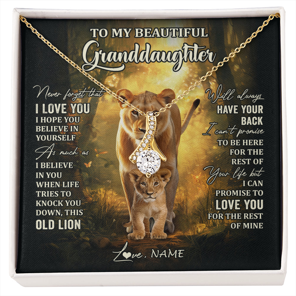 Alluring Beauty Necklace 18K Yellow Gold Finish | 1 | Personalized To My Granddaughter Lion Necklace From Grandma Never Forget That I Love You Granddaughter Birthday Christmas Customized Gift Box Message Card | siriusteestore